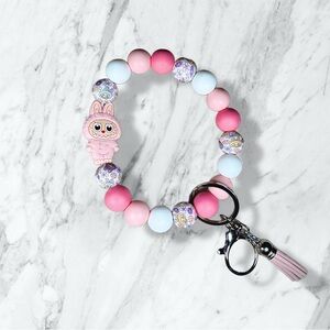 Labubu Light Pink The Monsters Beaded Wristlet Keychain